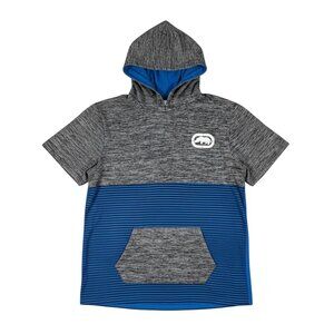 Ecko Unltd Y2K Short Sleeve Hoodie Colorblock Gray Blue Mens L